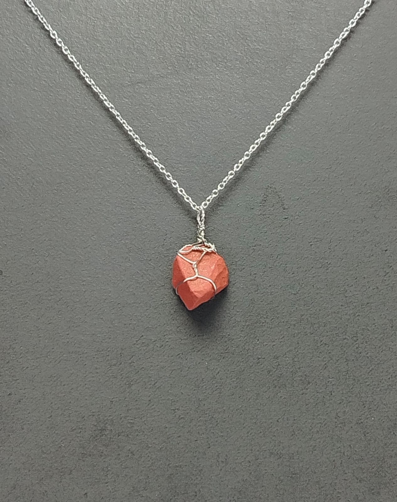 Red Jasper Pendant Necklace, Stainless Steel
