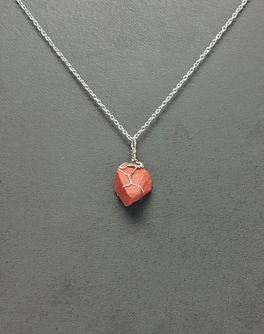 Red Jasper Pendant Necklace, Stainless Steel