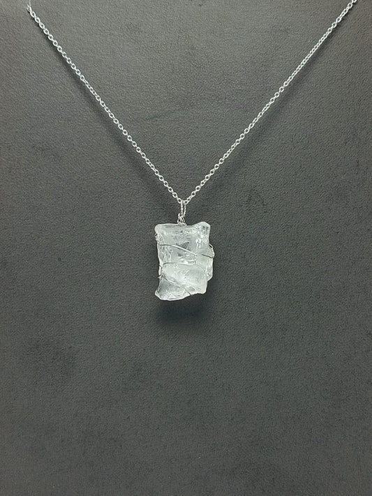Clear Quartz Pendant Necklace, Stainless Steel