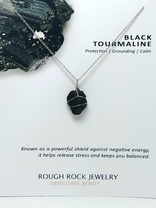 Black Tourmaline Pendant Necklaces, Stainless Steel