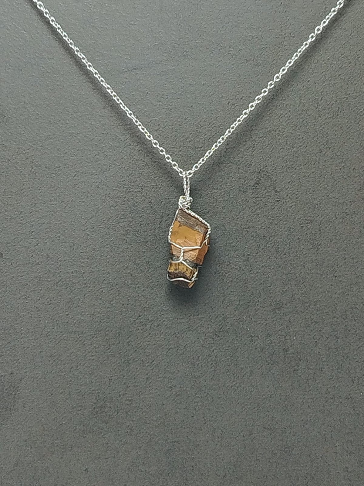 Tiger Eye Pendant Necklace, Stainless Steel
