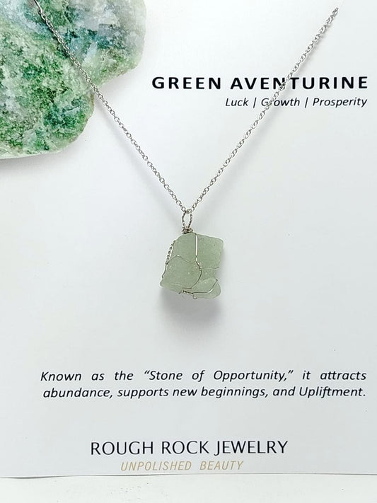 Green Aventurine Pendant Necklace, Stainless Steel
