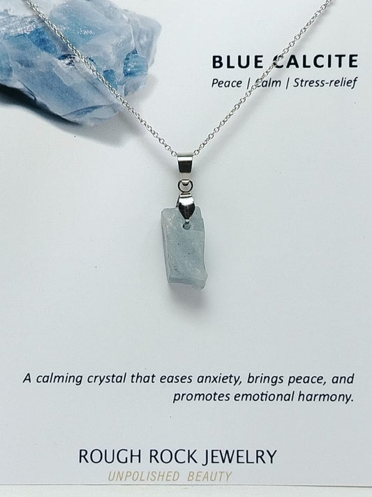 Blue Calcite Pendant Necklace, Stainless Steel