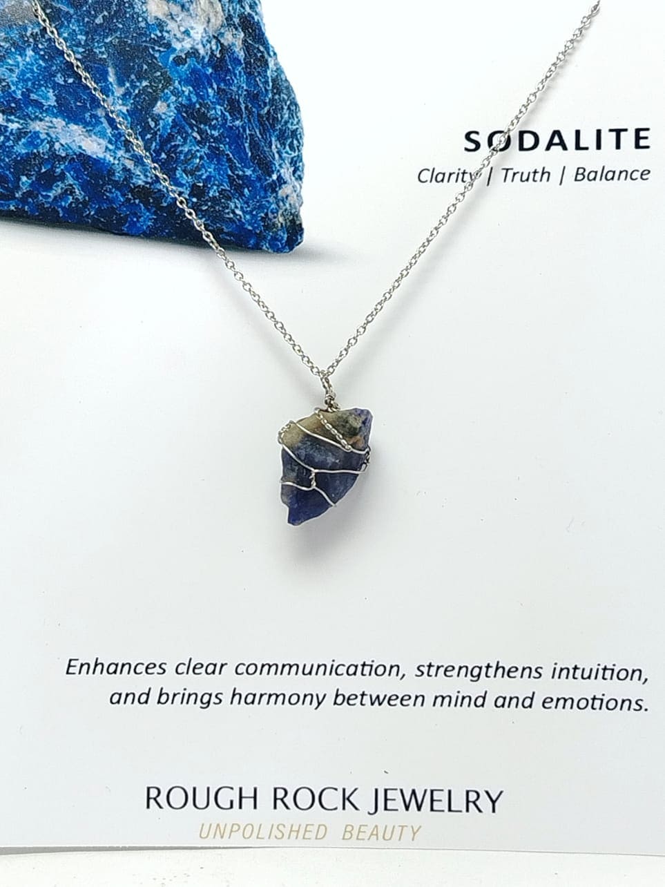 Sodalite Pendant Necklace, Stainless Steel