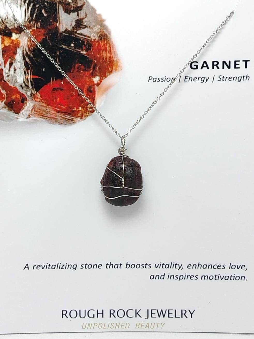 Garnet (Hessonite) Pendant Necklace, Stainless Steel