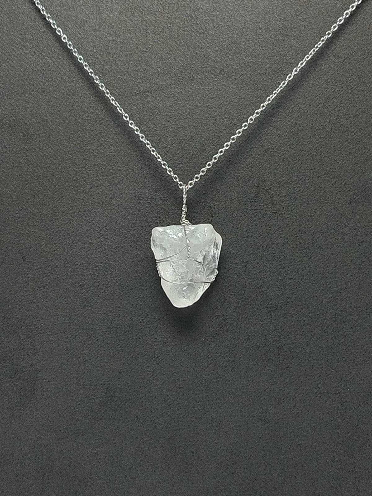 Clear Quartz Pendant Necklace, Stainless Steel