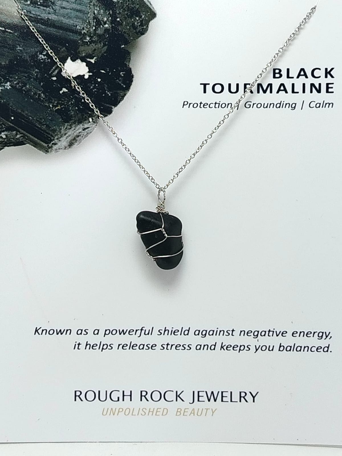 Black Tourmaline Pendant Necklaces, Stainless Steel