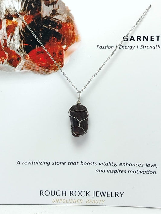 Garnet (Hessonite) Pendant Necklace, Stainless Steel