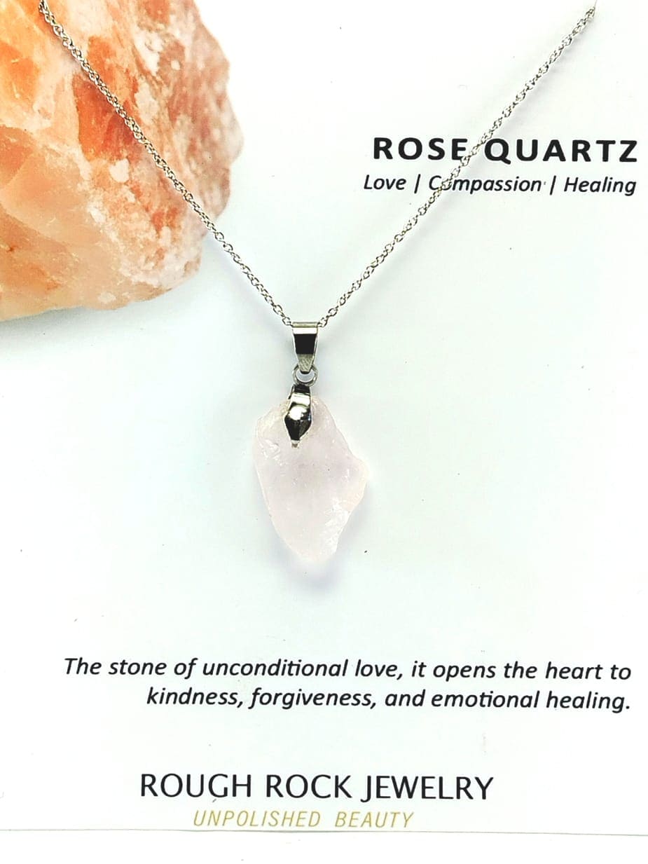 Rose Quartz Pendant Necklace, Stainless Steel