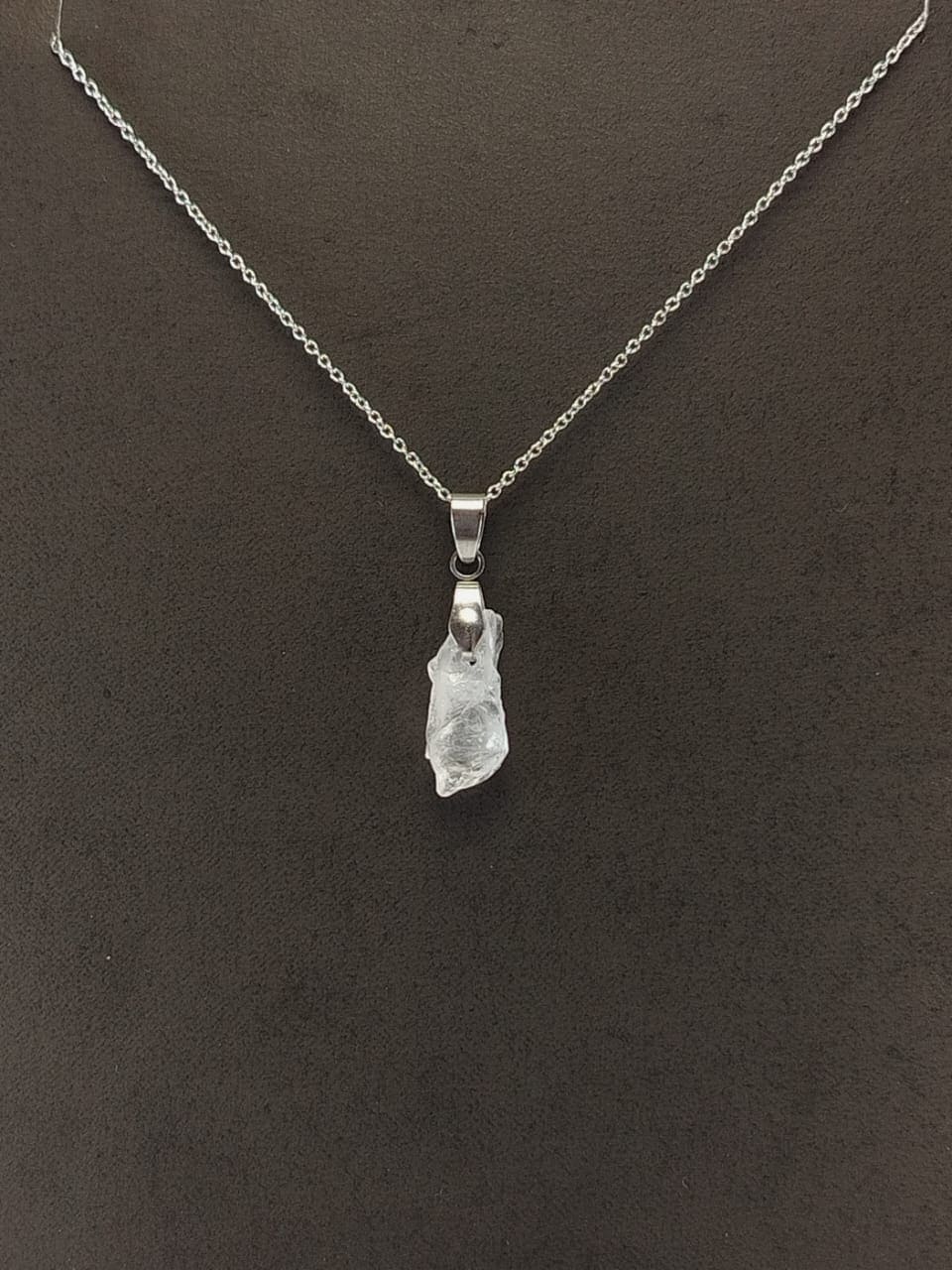 Clear Quartz Pendant Necklace, Stainless Steel