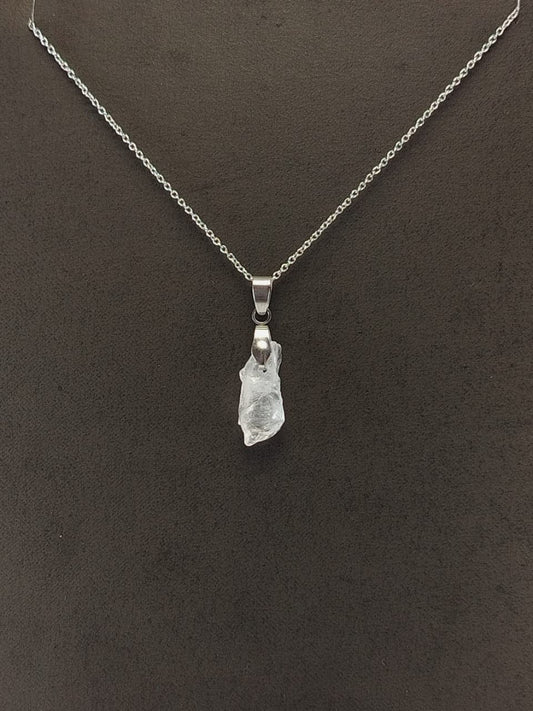 Clear Quartz Pendant Necklace, Stainless Steel