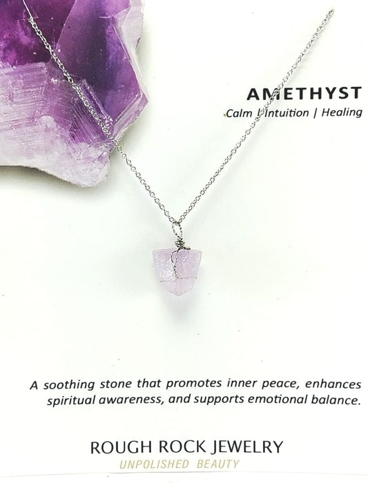 Amethyst Pendant Necklaces, Stainless Steel