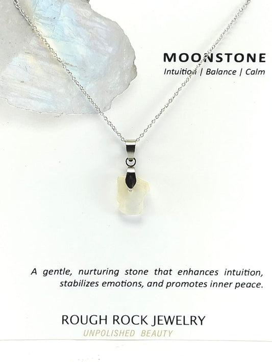 Moonstone Pendant Necklace, Stainless Steel