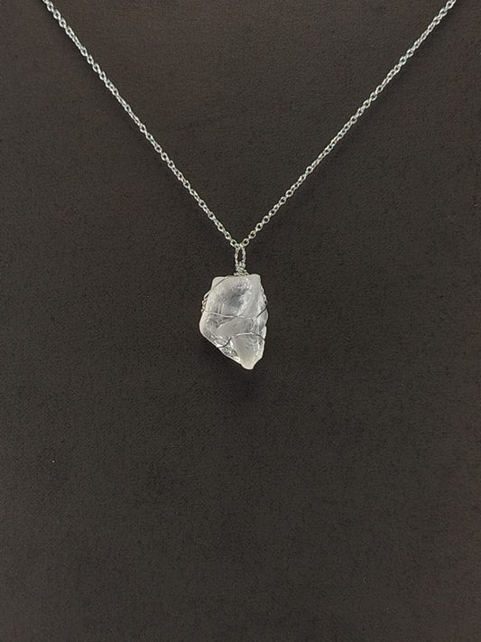Clear Quartz Pendant Necklace, Stainless Steel