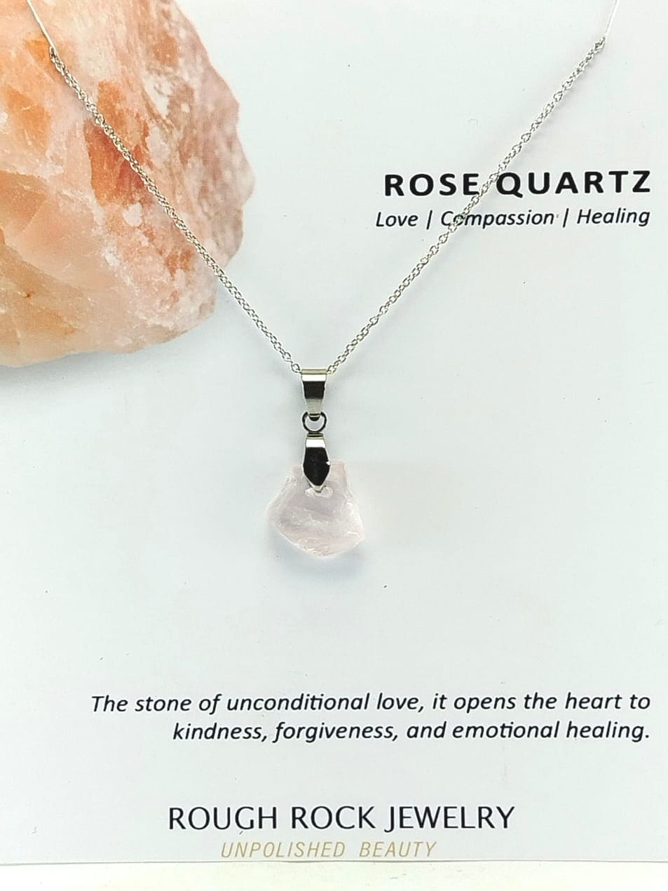 Rose Quartz Pendant Necklace, Stainless Steel