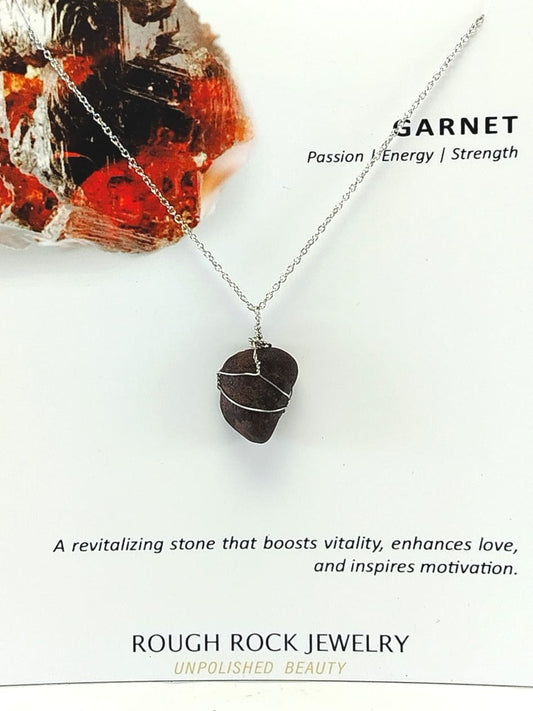 Garnet (Hessonite) Pendant Necklace, Stainless Steel