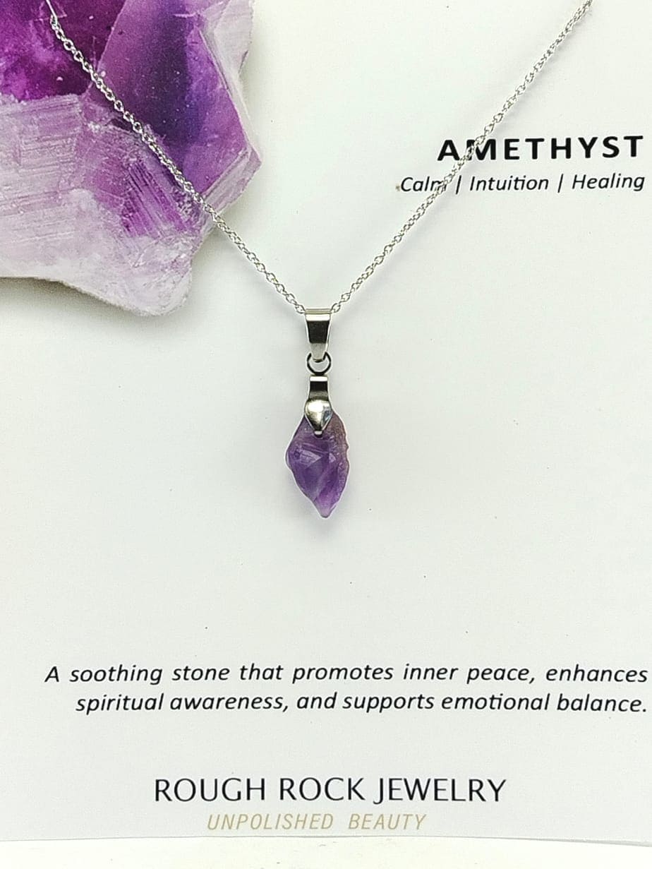 Amethyst Pendant Necklaces, Stainless Steel