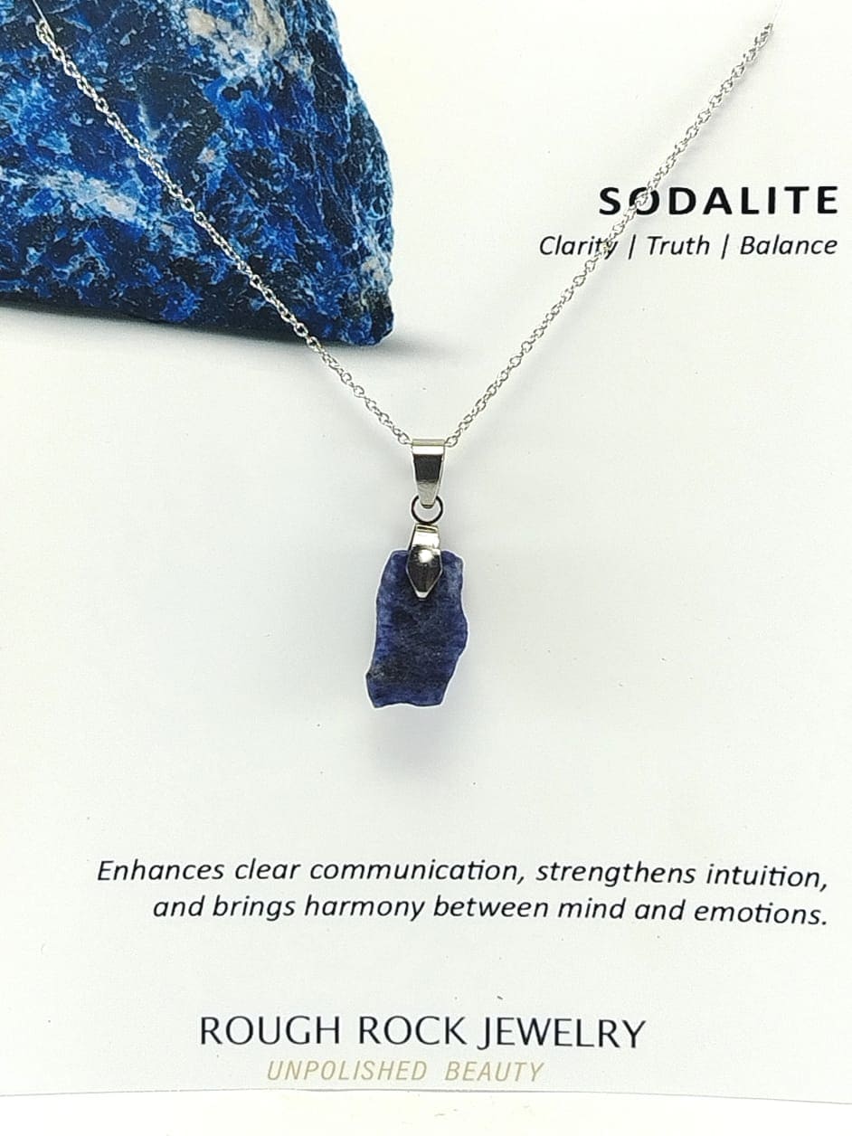 Sodalite Pendant Necklace, Stainless Steel
