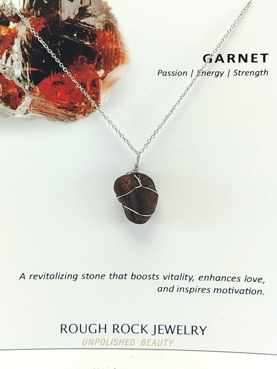 Garnet (Hessonite) Pendant Necklace, Stainless Steel