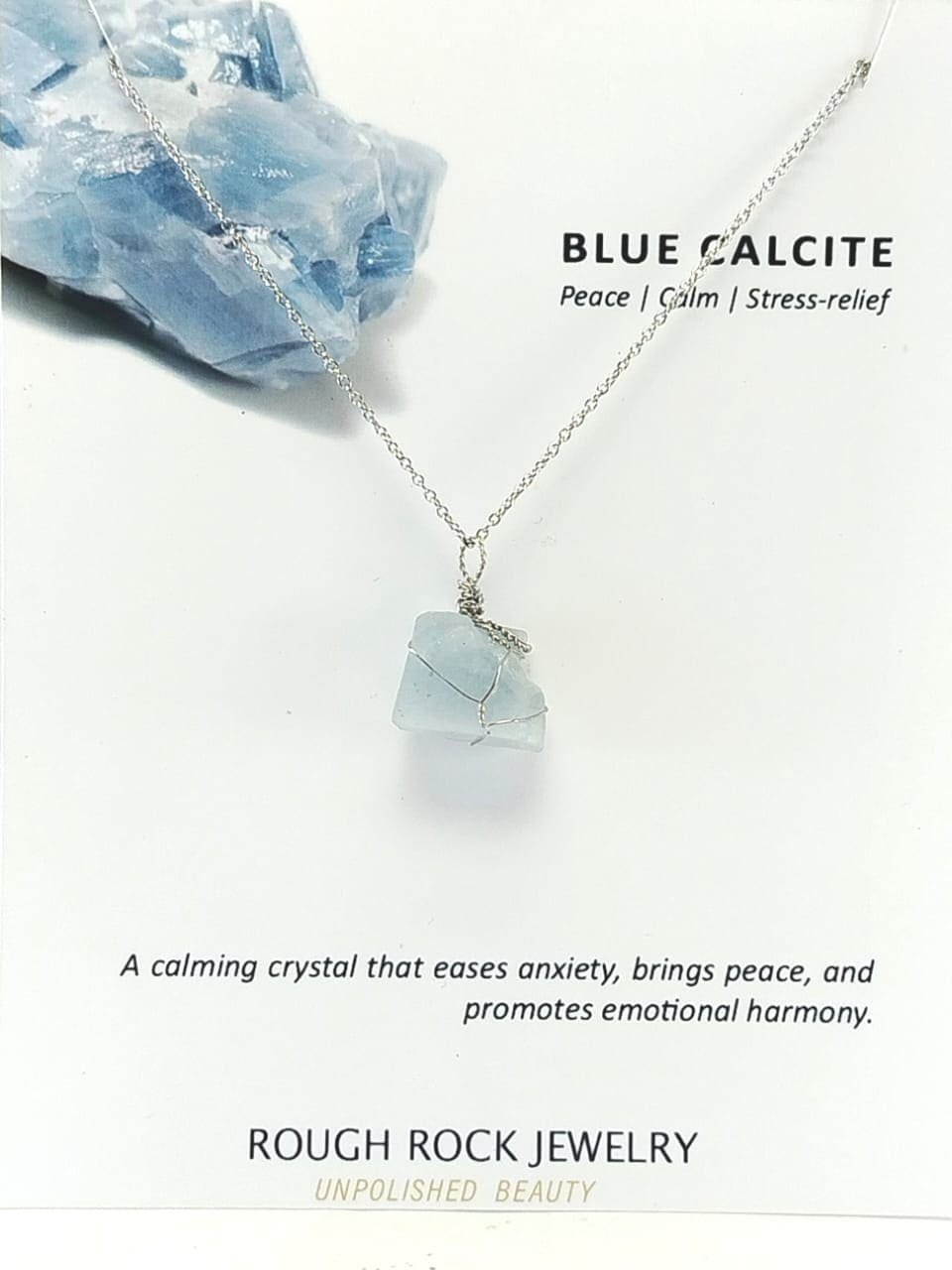 Blue Calcite Pendant Necklace, Stainless Steel