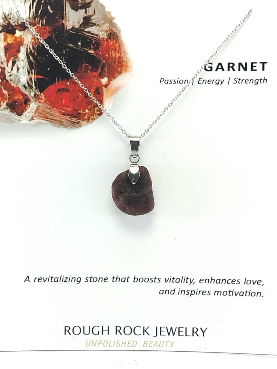 Garnet (Hessonite) Pendant Necklace, Stainless Steel