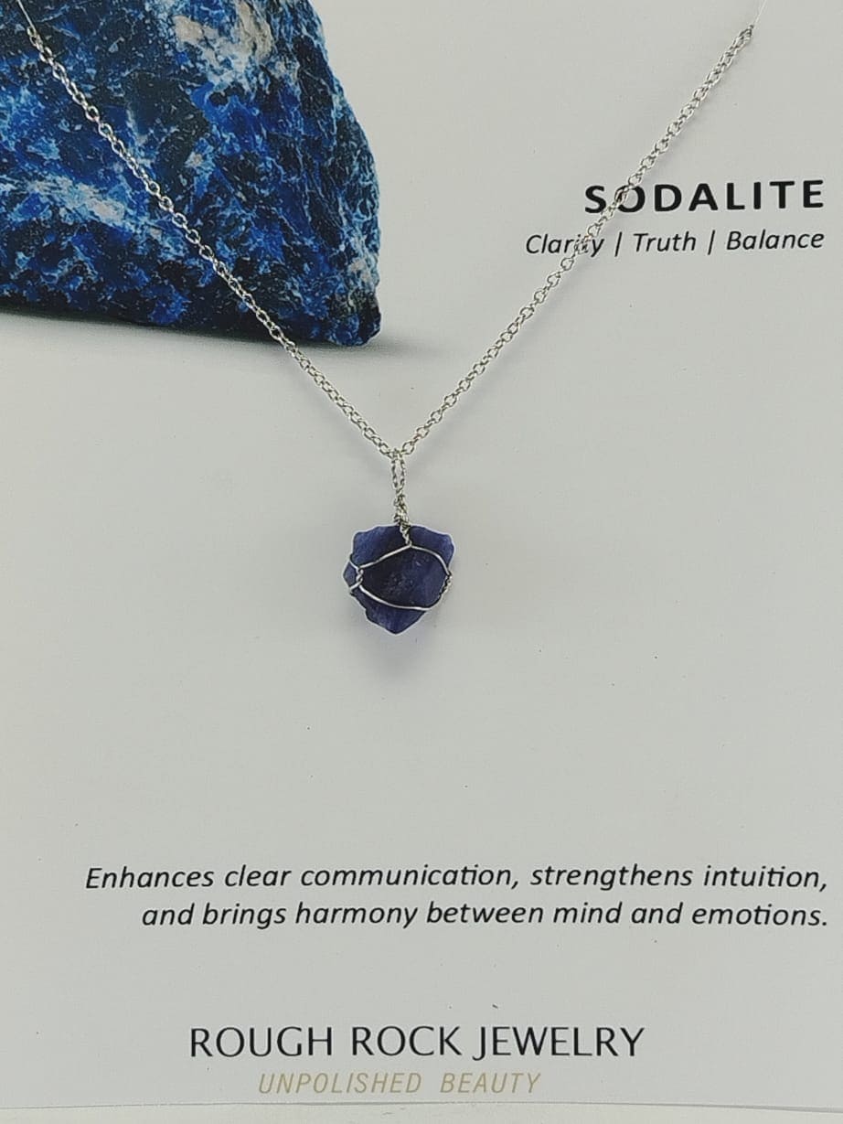 Sodalite Pendant Necklace, Stainless Steel