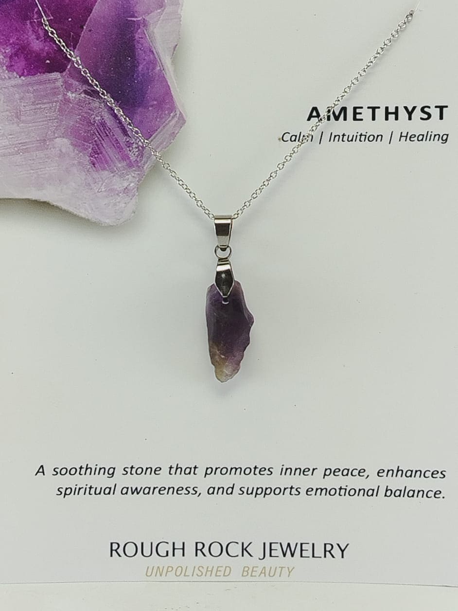 Amethyst Pendant Necklaces, Stainless Steel