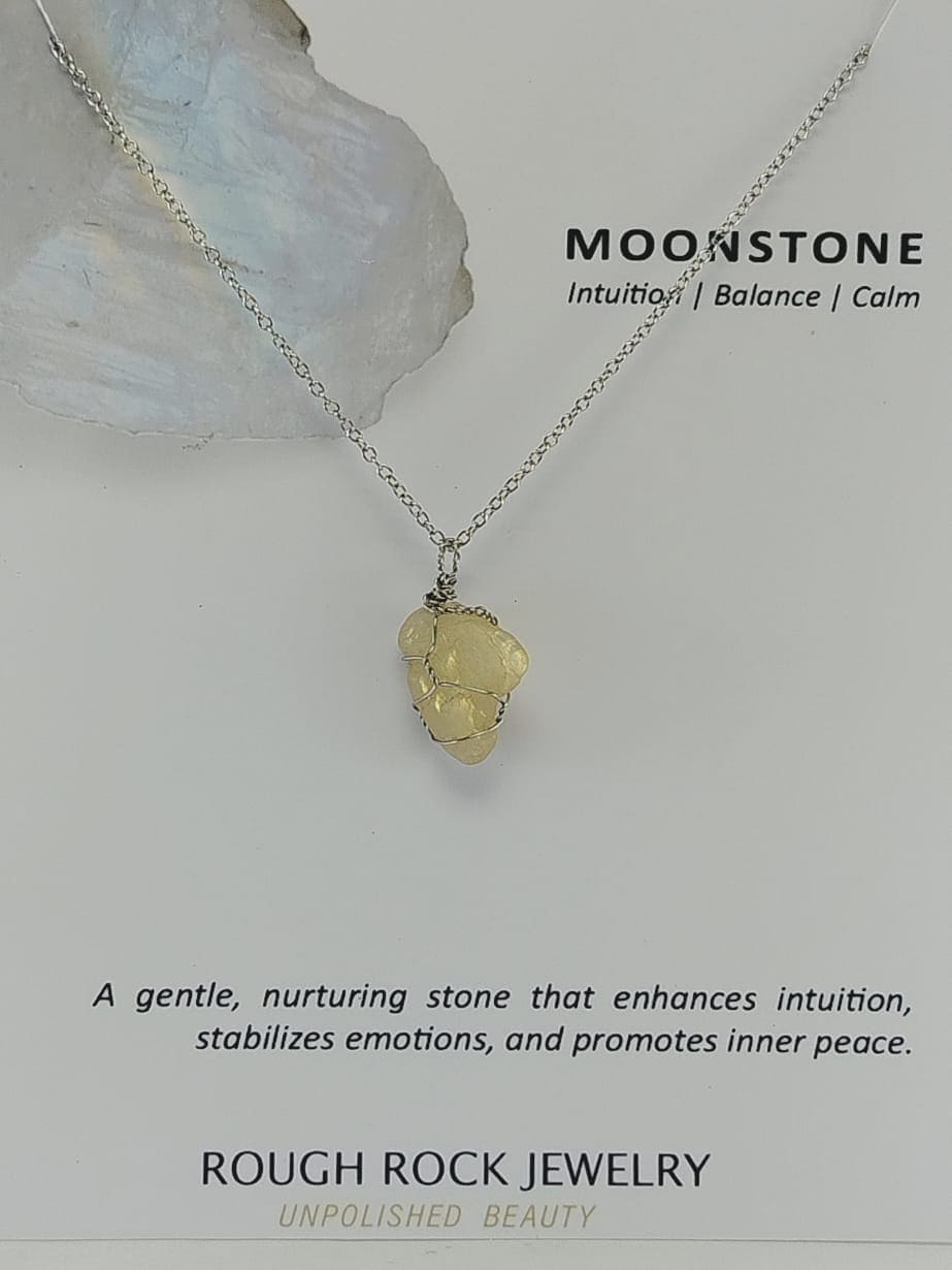 Moonstone Pendant Necklace, Stainless Steel