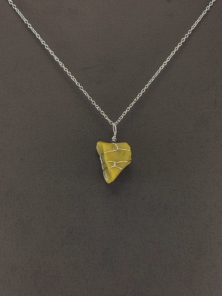 Olive Green Opal Pendant Necklaces, Stainless Steel