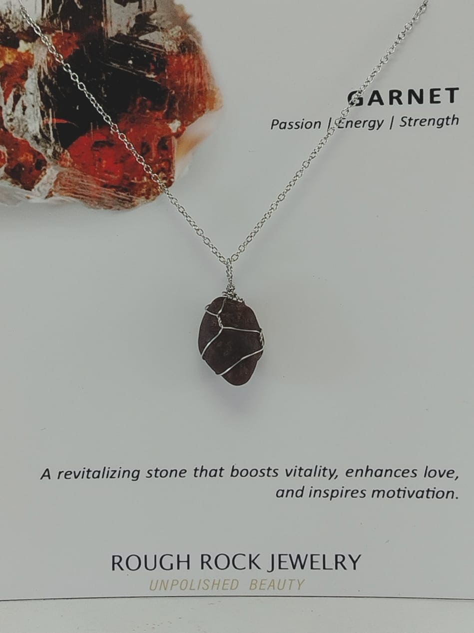 Garnet (Hessonite) Pendant Necklace, Stainless Steel