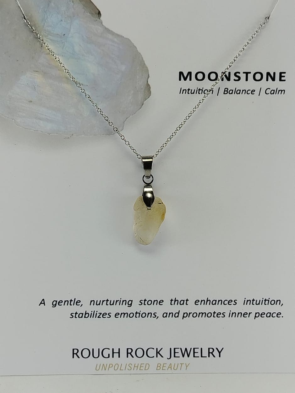 Moonstone Pendant Necklace, Stainless Steel
