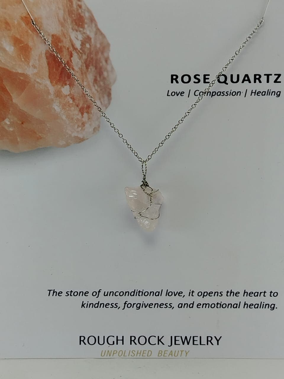 Rose Quartz Pendant Necklace, Stainless Steel