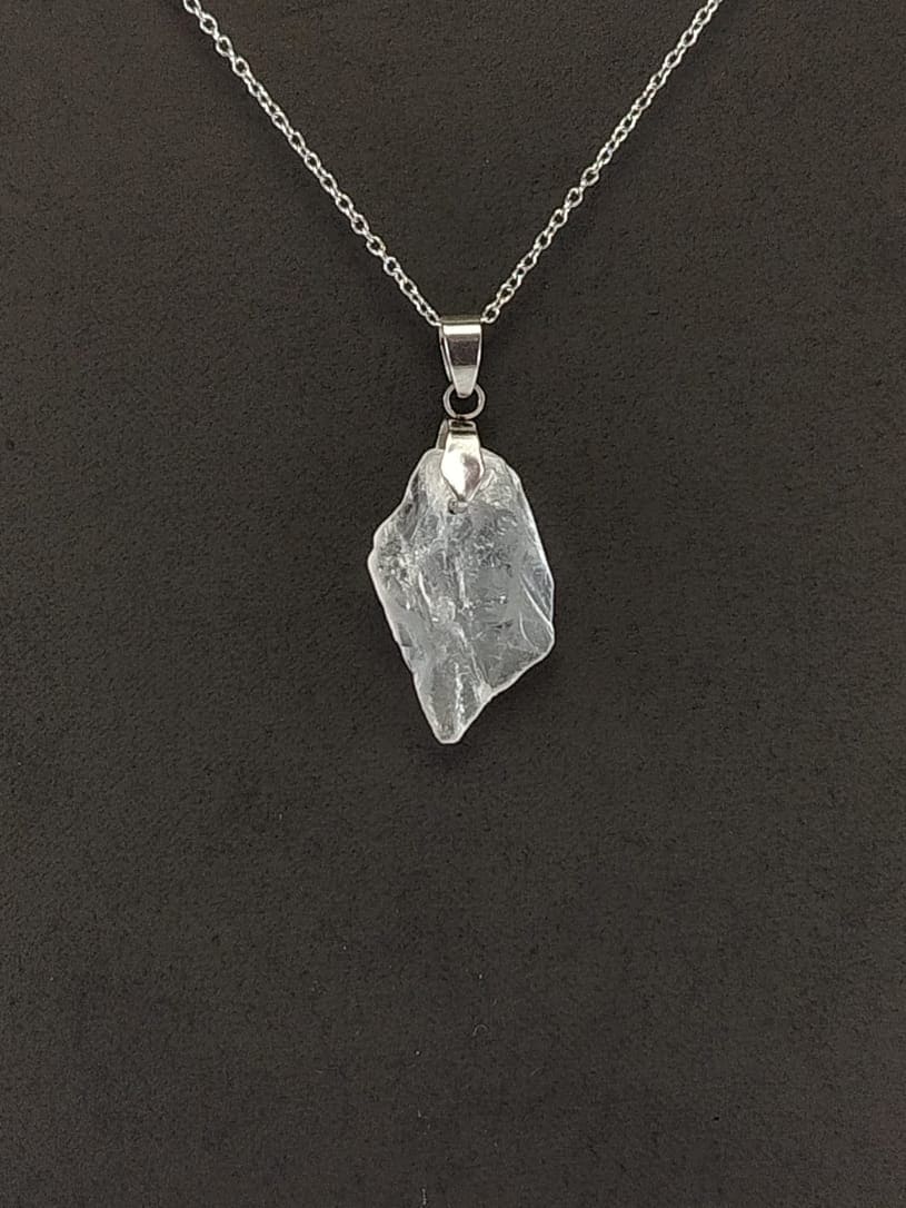 Clear Quartz Pendant Necklace, Stainless Steel