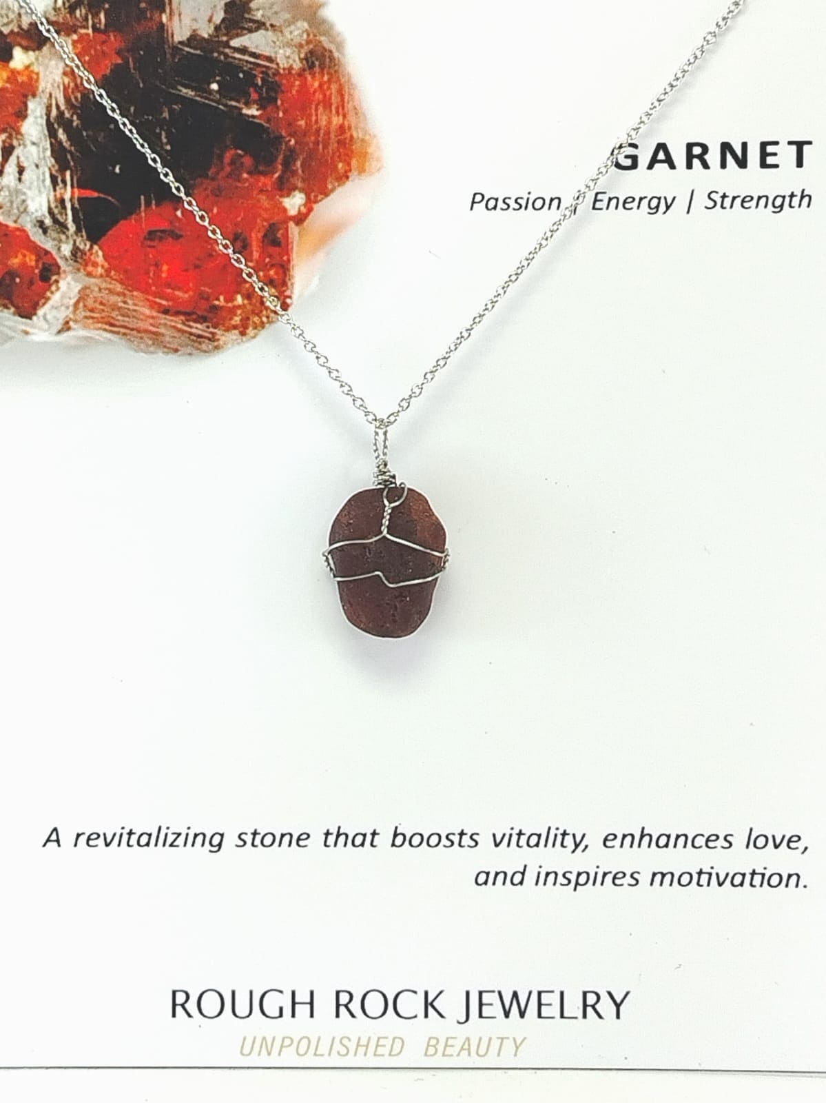 Garnet (Hessonite) Pendant Necklace, Stainless Steel