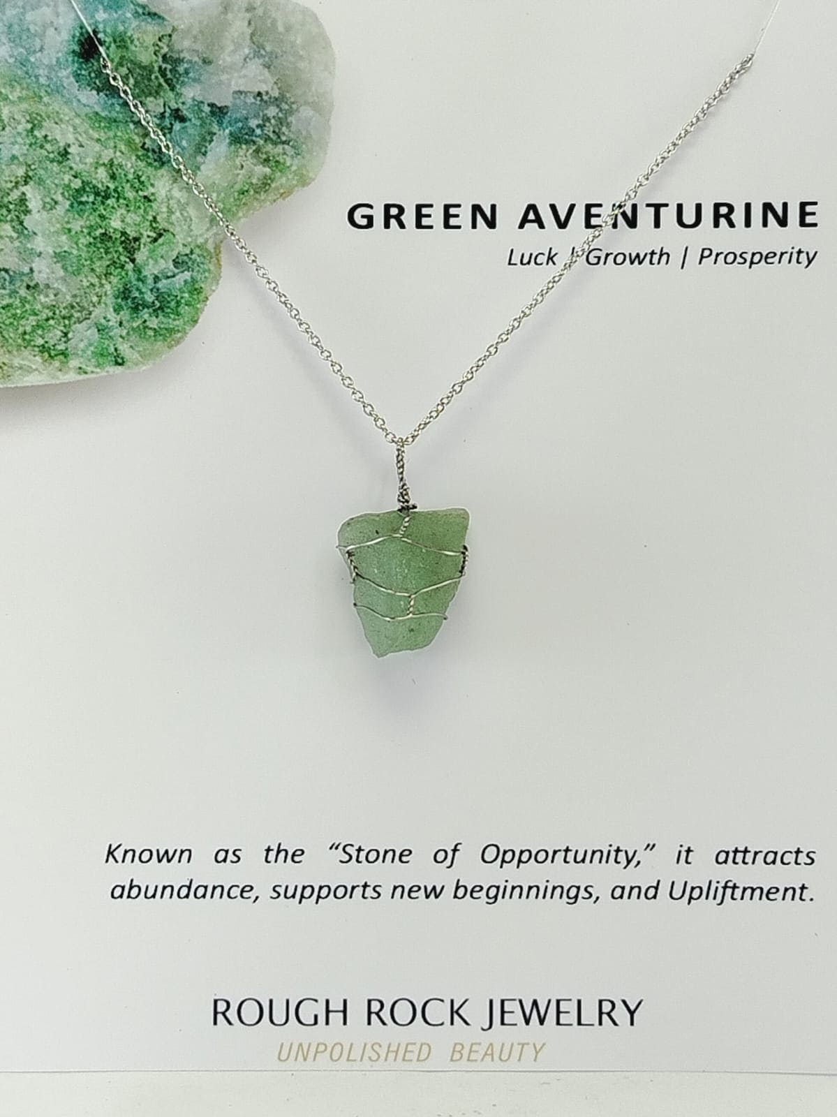 Green Aventurine Pendant Necklace, Stainless Steel