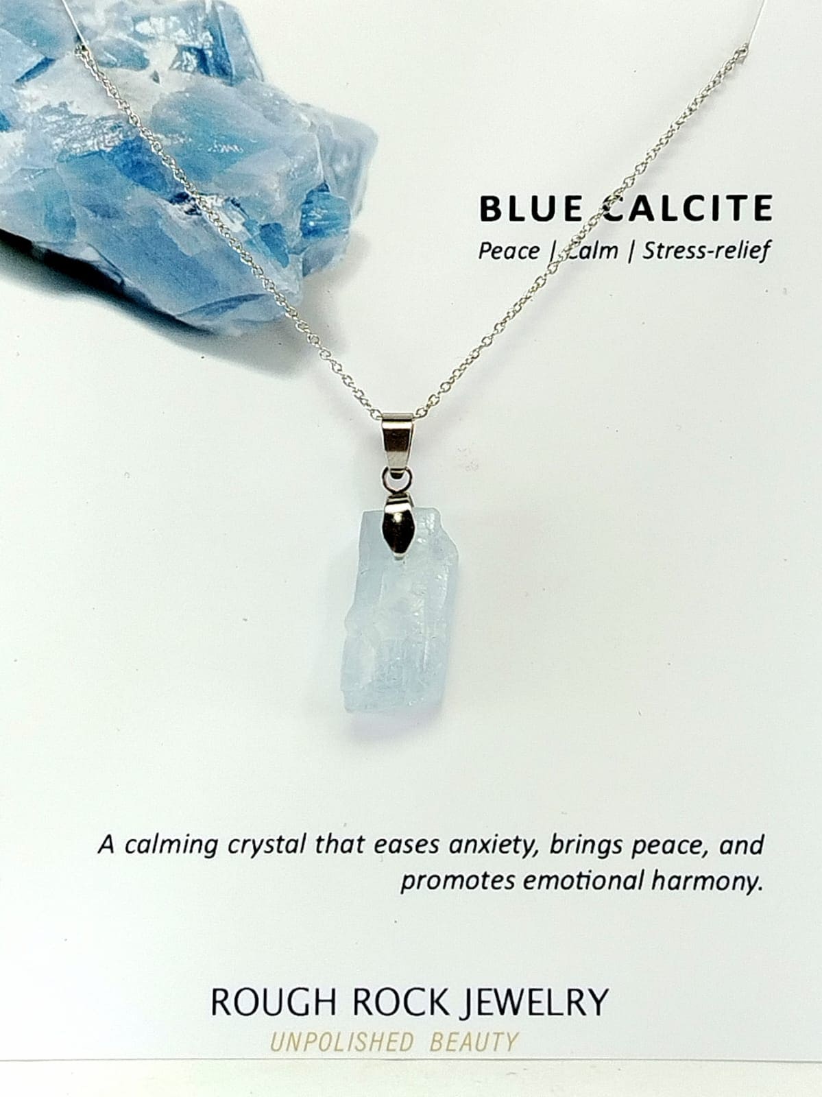 Blue Calcite Pendant Necklace, Stainless Steel