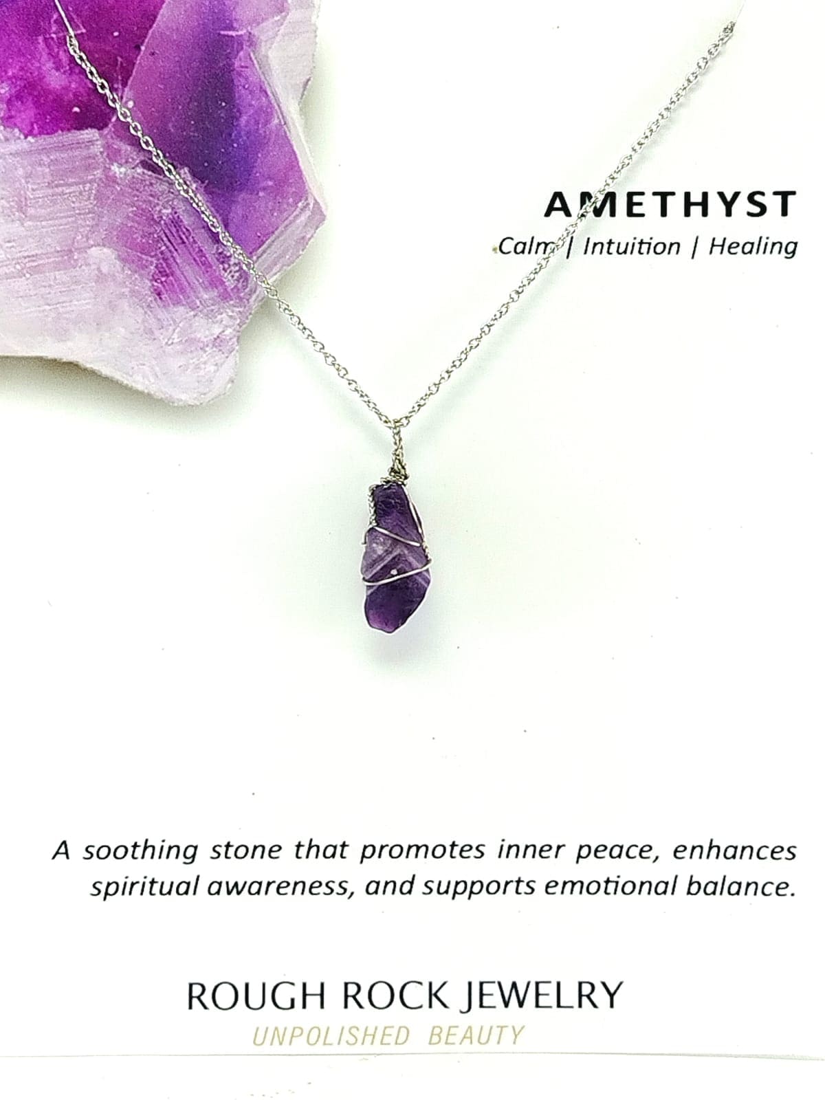 Amethyst Pendant Necklaces, Stainless Steel