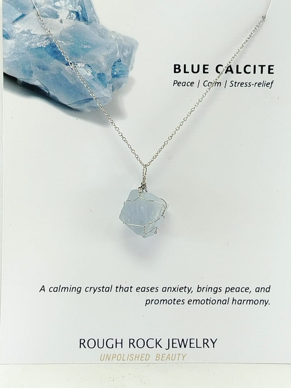 Blue Calcite Pendant Necklace, Stainless Steel