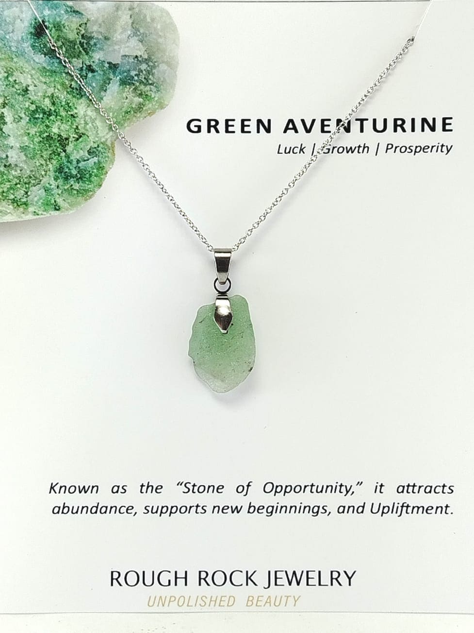 Green Aventurine Pendant Necklace, Stainless Steel