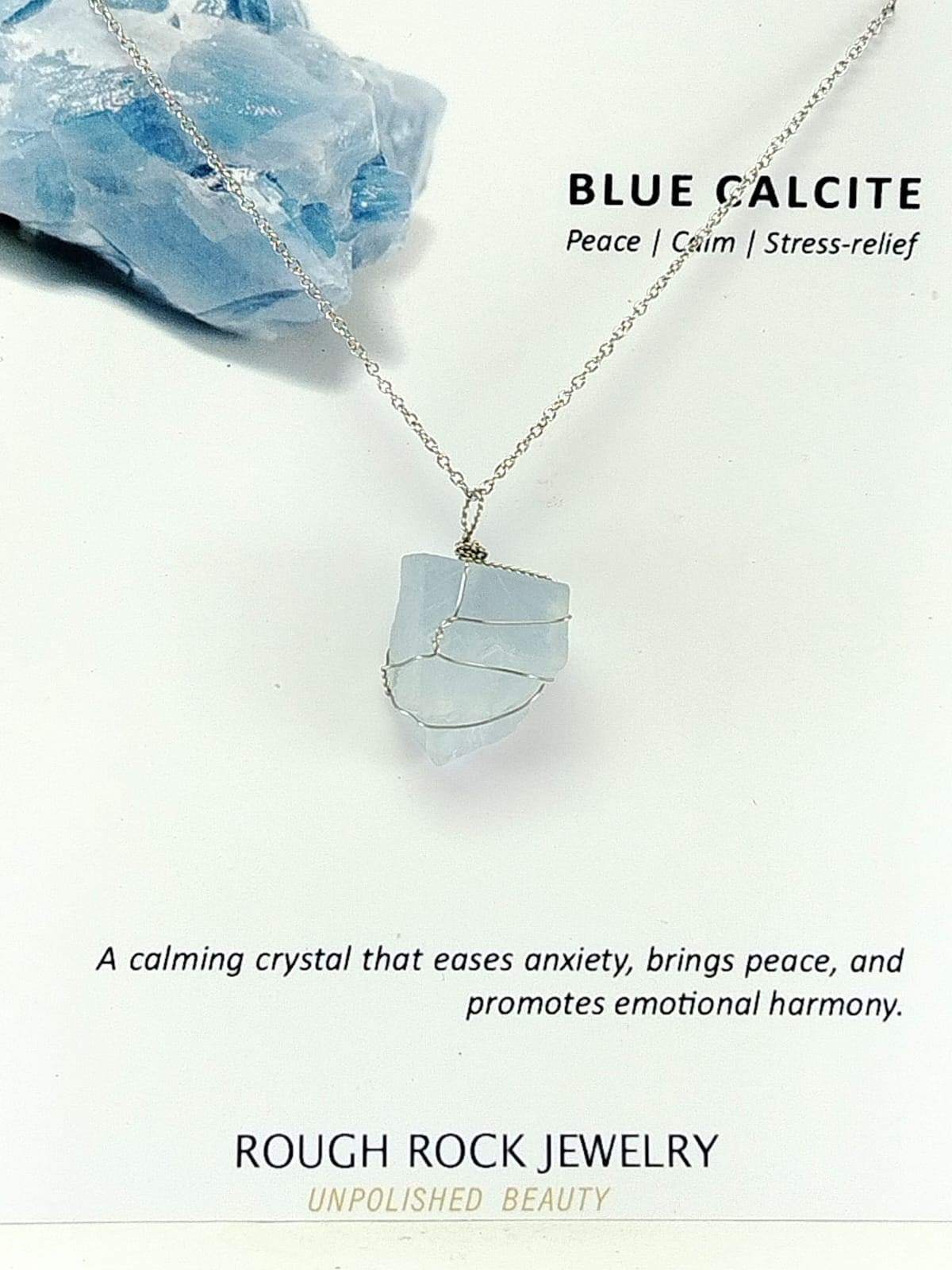 Blue Calcite Pendant Necklace, Stainless Steel