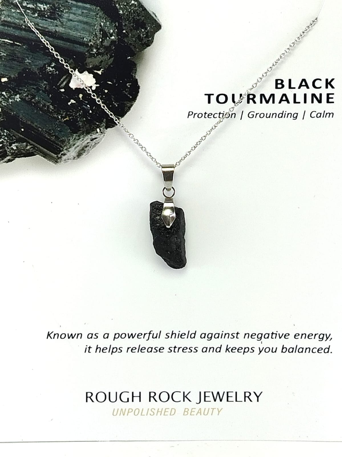 Black Tourmaline Pendant Necklaces, Stainless Steel