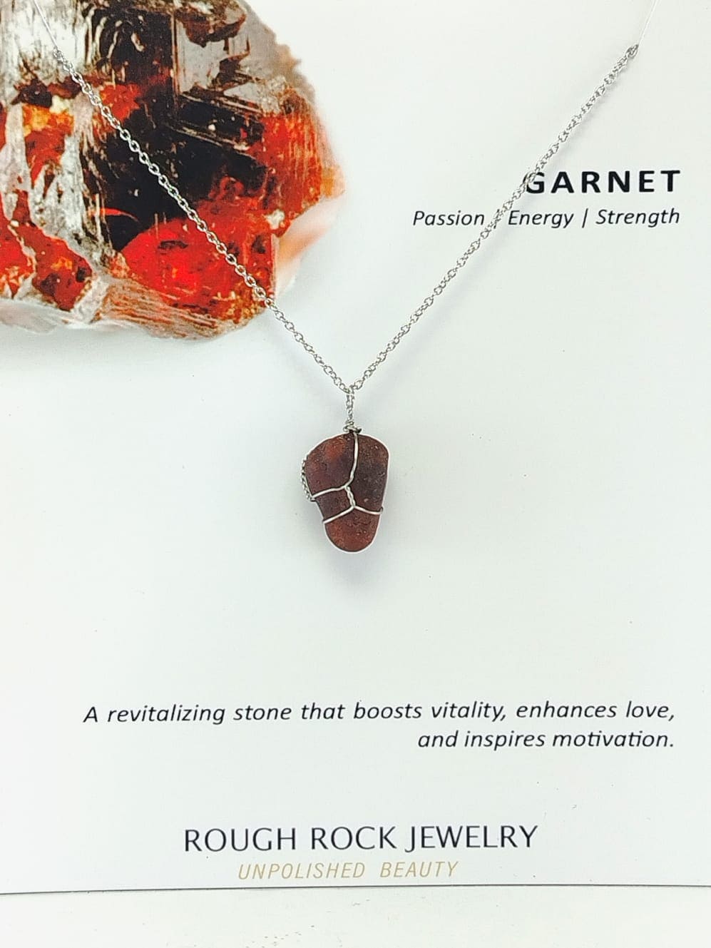 Garnet (Hessonite) Pendant Necklace, Stainless Steel