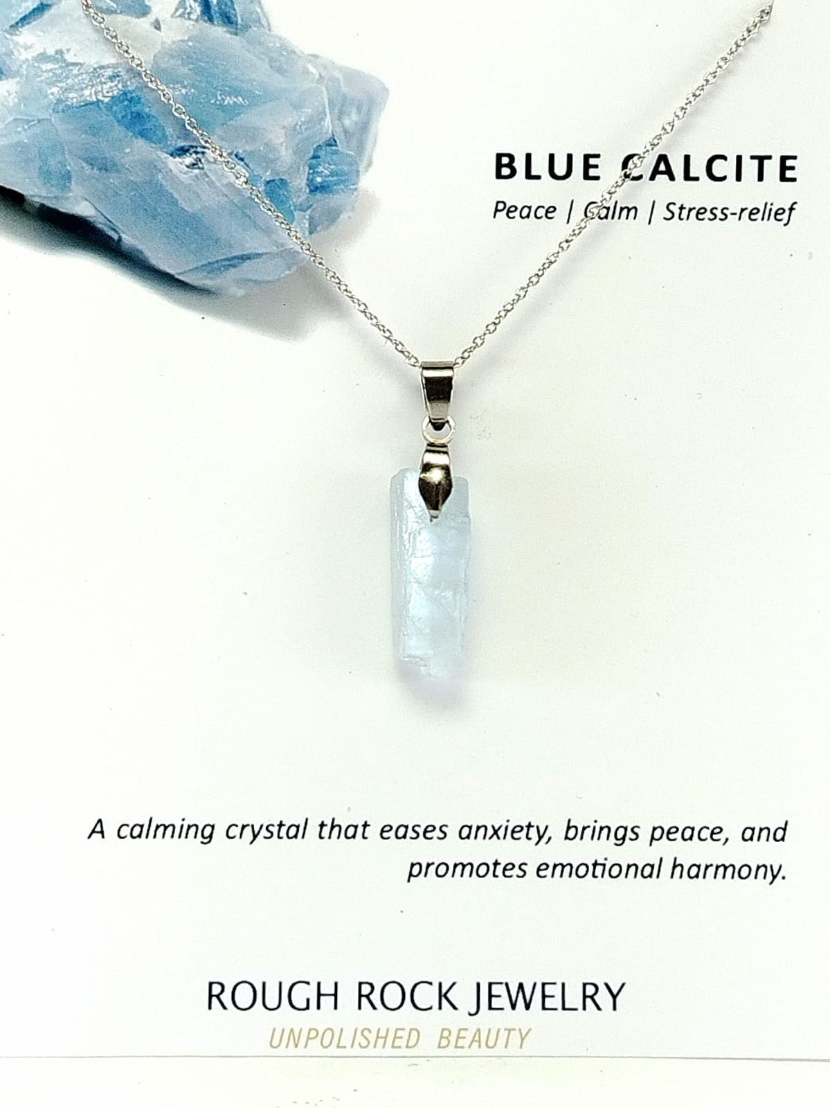 Blue Calcite Pendant Necklace, Stainless Steel