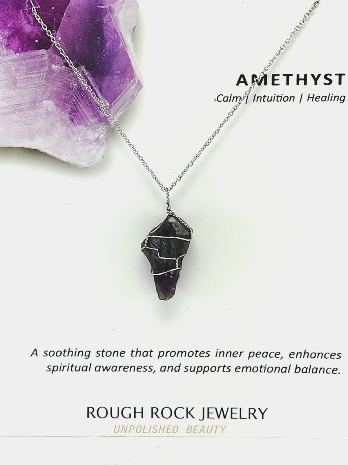 Amethyst Pendant Necklaces, Stainless Steel