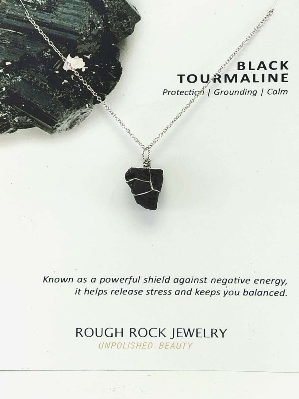 Black Tourmaline Pendant Necklaces, Stainless Steel