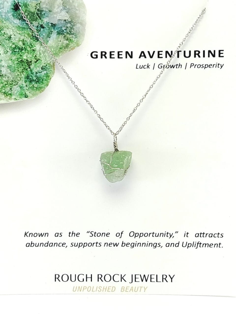 Green Aventurine Pendant Necklace, Stainless Steel