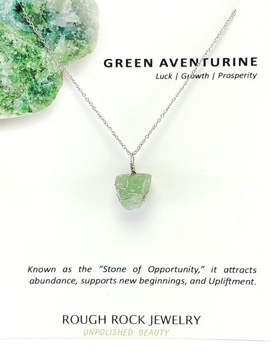 Green Aventurine Pendant Necklace, Stainless Steel