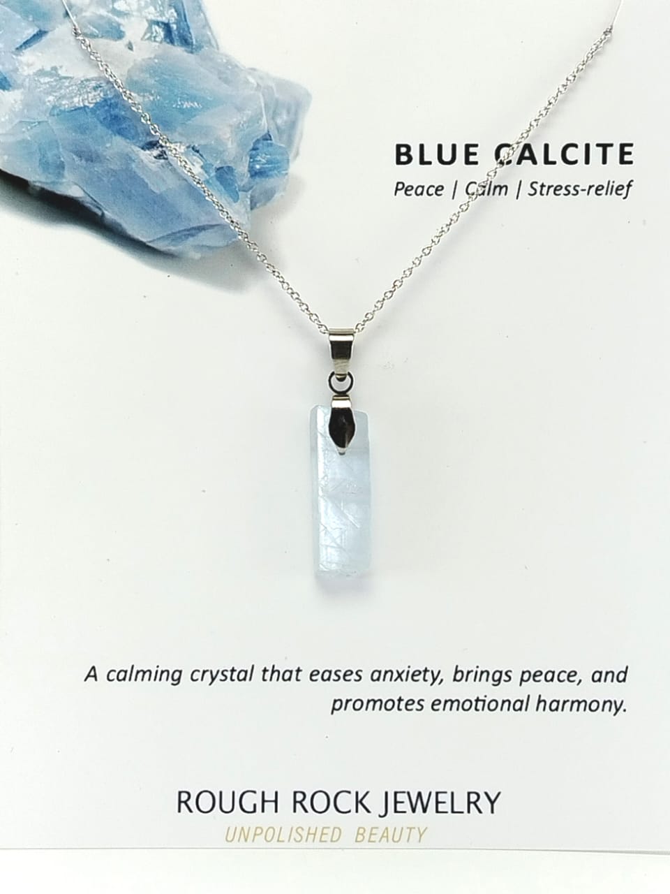 Blue Calcite Pendant Necklace, Stainless Steel