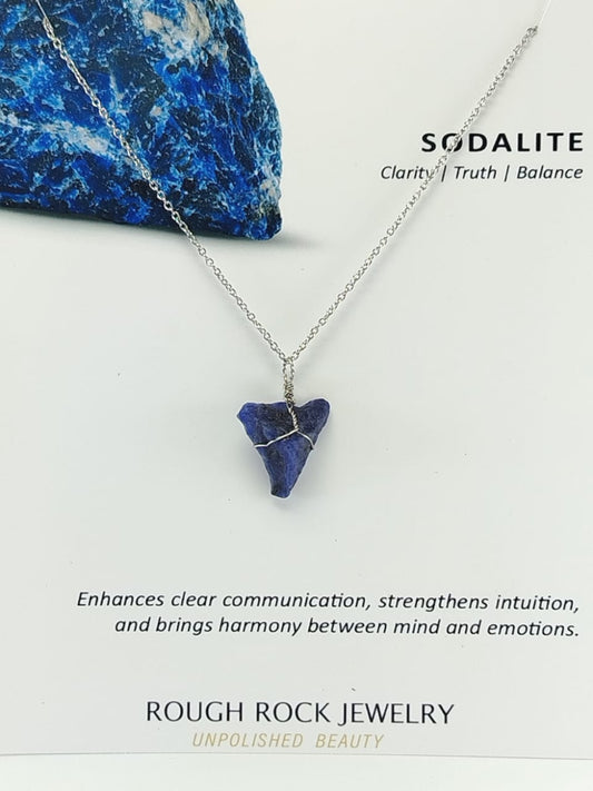 Sodalite Pendant Necklace, Stainless Steel