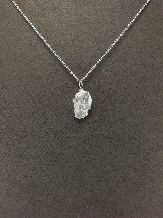 Clear Quartz Pendant Necklace, Stainless Steel
